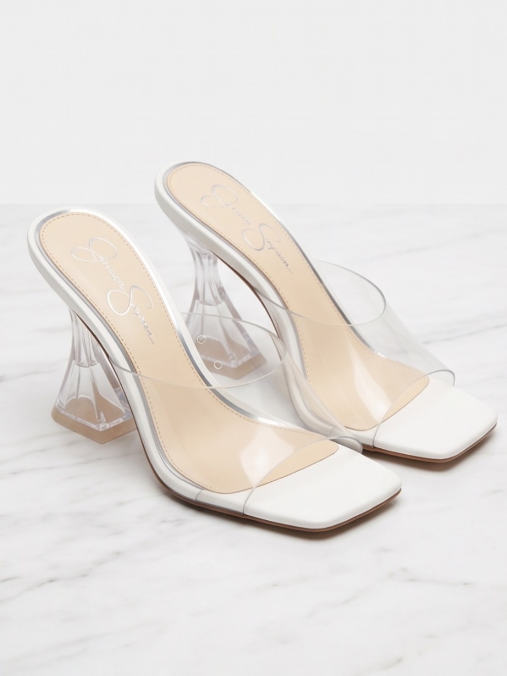 Clear and White Slip on High Heels
